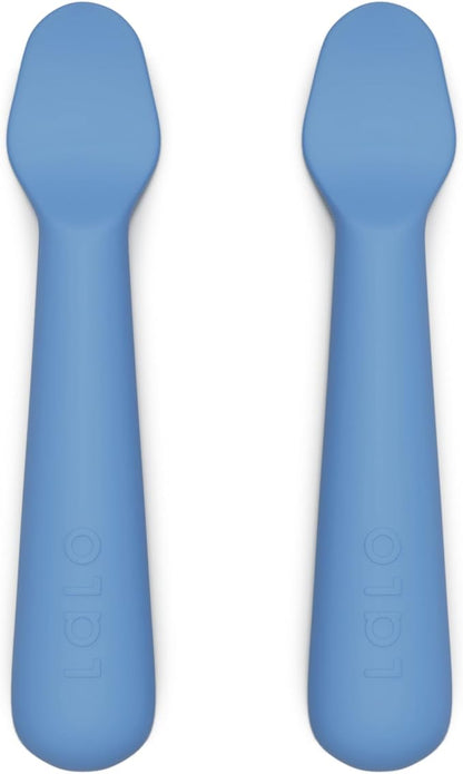 Lalo Little Spoon Set - 2 Piece Baby Spoons Set for Infants & Babies - Made From Food Grade Silicone Dishwasher Safe - Baby Feeding Essentials for Early Stage Mealtime - Blueberry