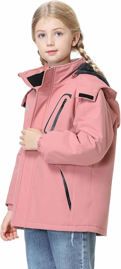Kid's Ski Jacket Waterproof Winter Coat Boy's and Girl's Fleece Snowboarding Jackets with Detachable Hood