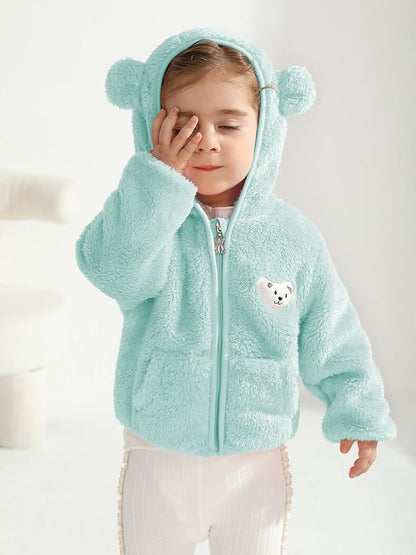 Baby Boys Girls Fleece Jackets Zip Up Hoodies Cute Bear Coats Fall Winter Fuzzy Jacket Newborn Boys Girls Outwear
