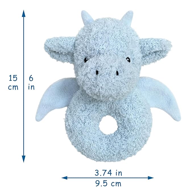Baby Dragon Soft Rattle Toy, Plush Dinosaur Infant Shaker Rattle Easy-Grasp Stuffed Animal Toy, Gifts for Newborns Babies Toddlers Boys Girls, Blue, 6 Inches
