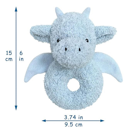 Baby Dragon Soft Rattle Toy, Plush Dinosaur Infant Shaker Rattle Easy-Grasp Stuffed Animal Toy, Gifts for Newborns Babies Toddlers Boys Girls, Blue, 6 Inches