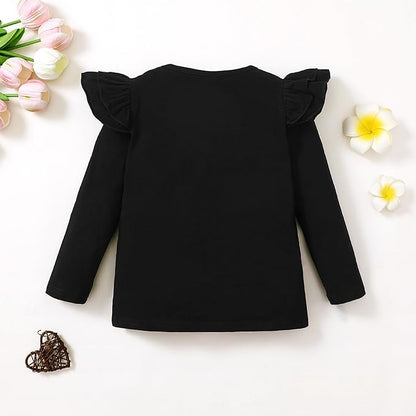 12M-14Y Toddler Baby Girls T Shirt Solid Color Blouse Ruffle Top Cotton Casual Tees Plain Shirt