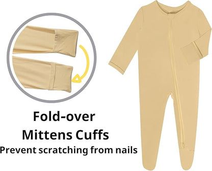Baby Boy Footed Pajamas with Mittens,Rayon Made from Bamboo Sleepers, 2 Way Zipper Long Sleeve Pjs