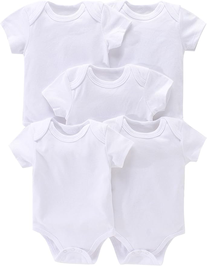 JYHOPE 5-Pack Newborn Infant Short Sleeve Pure Color Romper Bodysuit For Baby Girls And Boys Toddler Summer Clothes