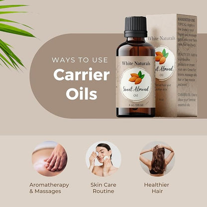 Sweet Almond Oil for Hair and Skin, 100% Pure and Natural Cold Pressed, Hexane Free, Skin Moisturizer, Nails, Massage, Carrier Oil