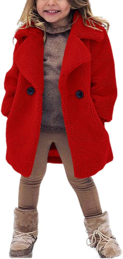 rrhss Baby Girls Faux Fur Teddy Long Coat Toddler Kids Winter Fleece Jacket Warm Outwear Clothes