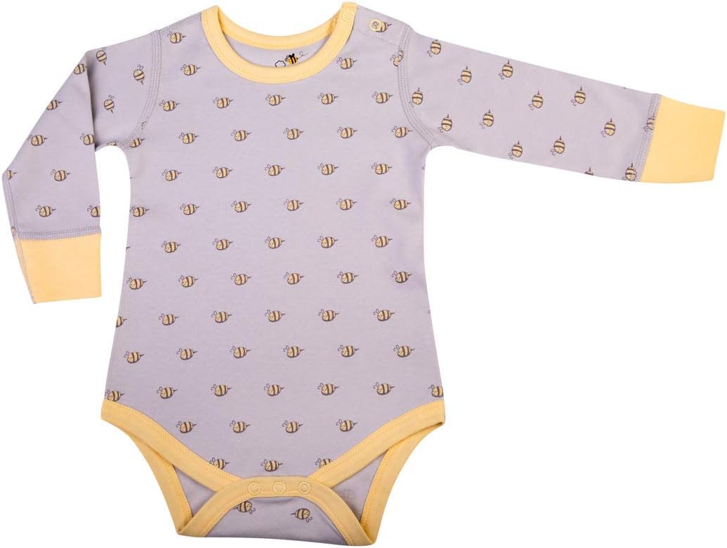 BeeCotton Unisex Baby 100% Organic Cotton Bee Long-Sleeve Bodysuits