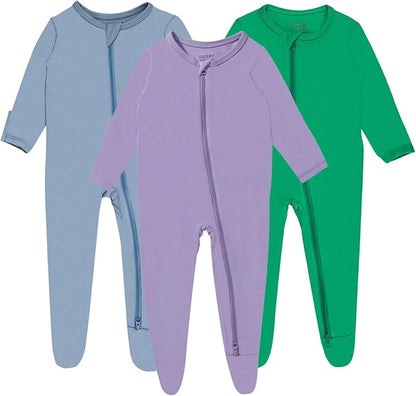 Baby Boy Footed Pajamas with Mittens,Rayon Made from Bamboo Sleepers, 2 Way Zipper Long Sleeve Pjs