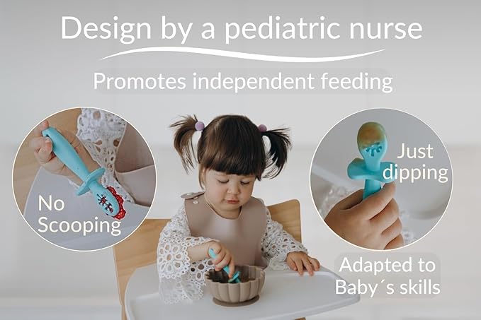 Growing Love Baby Spoons Set, Self Feeding 6 months, Pre-Spoon, Toddler spoon, Baby utensils, training spoon, cuchara bebe, blw, 100% silicone, Anti choke shield