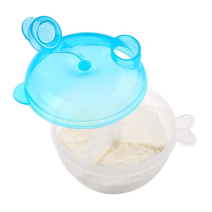 Accmor Baby Formula Dispenser for On-The-Go Feedings, Three-Compartment Non-Spill Formula Container to Go, Snack Milk Powder Dispenser for Traveling with Infant Toddler, Blue