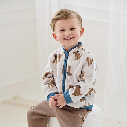 DAVE&BELLA Toddler Printed Polar Fleece Jacket, Zip Up Lightweight Outerwear for Kids Boys Girls Fall Spring Coat 2-9 Years