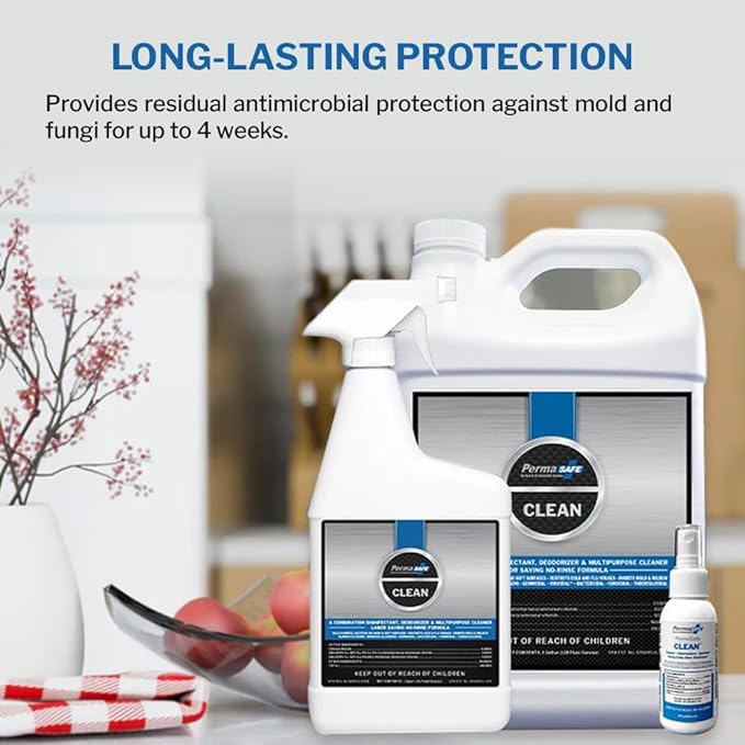 PermaSafe CLEAN 1-Step Disinfectant, Deodorizer & All-Purpose Cleaner; Soft, Hard & Food Surface Sanitizer; Kills 99.9% of Bacteria, Viruses, Molds - Child, Pet, Planet & All Surface Safe (32oz)
