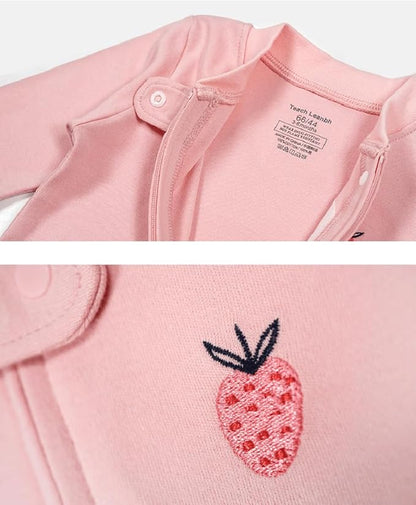 Teach Leanbh Baby 2-Pack 100% Cotton Romper Jumpsuits Two Way Zipper Long Sleeve Footless Sleep and Play