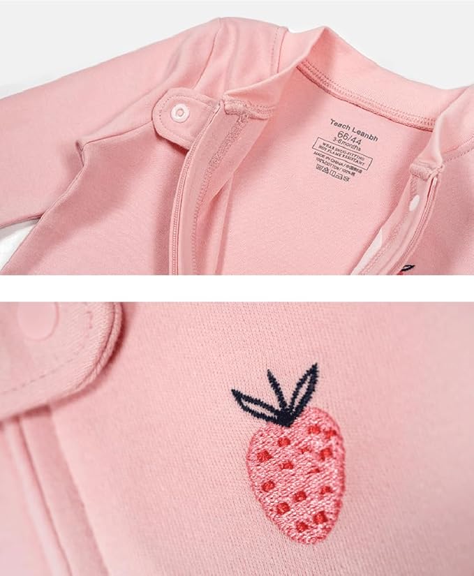 Teach Leanbh Baby 2-Pack 100% Cotton Romper Jumpsuits Two Way Zipper Long Sleeve Footless Sleep and Play