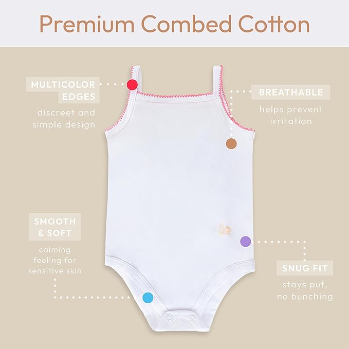 Feathers Tank Top Baby Girl Undershirts - Super Soft Cotton One-Piece Toddler Bodysuit (4 Pack) (Multicolor)