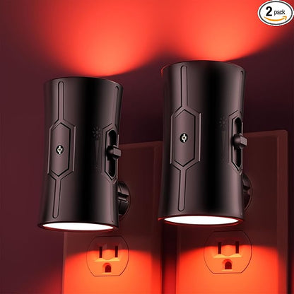 Night Light, 2-Pack Dimmable Plug-in Night Light with Auto On/Off & 90°Rotatable Plug, 0-100LM Adjustable Brightness,1W Ultra Low Energy for Bedroom, Hallway, Bathroom, Nursery, Kids Room, Red