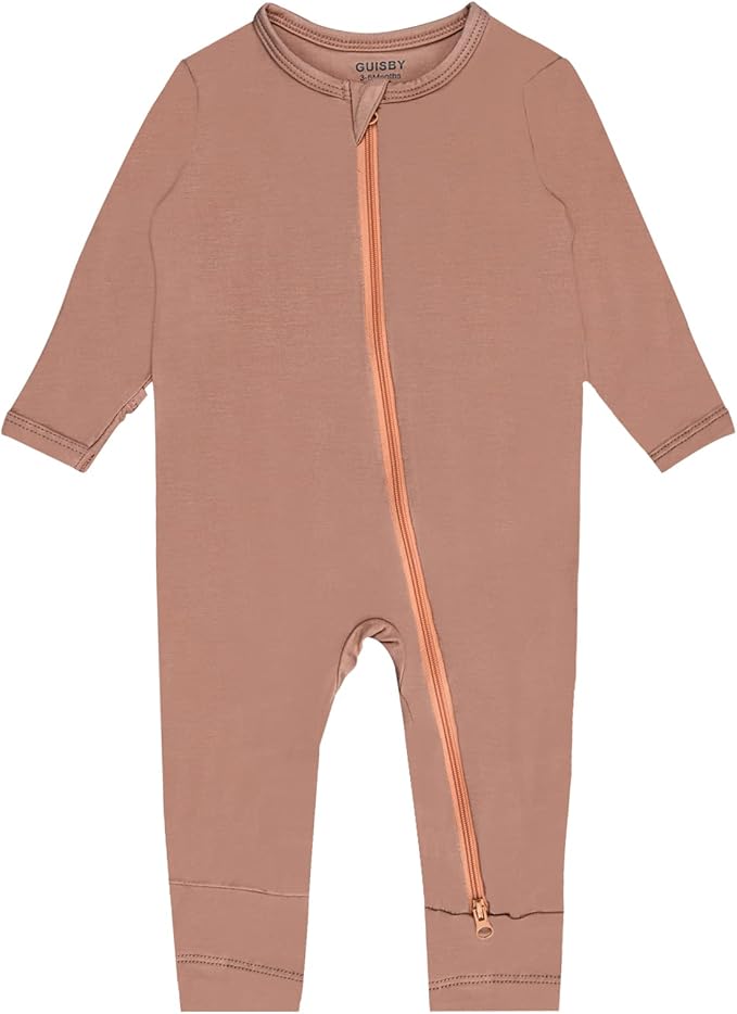 GUISBY Baby Footless Rompers, Rayon Pajamas 2 Way Zipper with Long Sleeve Sleeper