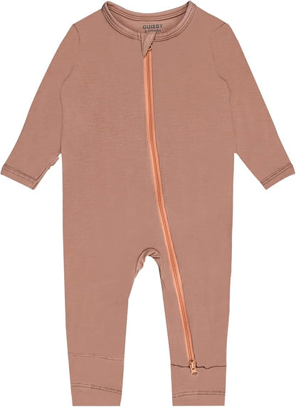 GUISBY Baby Footless Rompers, Rayon Pajamas 2 Way Zipper with Long Sleeve Sleeper