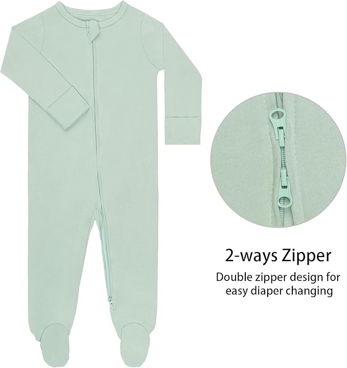 GUISBY Footed Long Sleeve Baby Pajamas with Zipper Cotton Infant Sleepwear