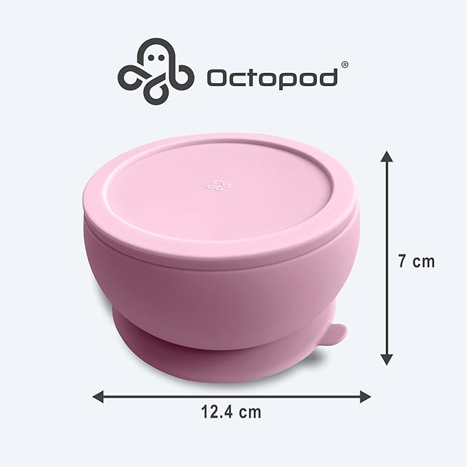 Octopod Silicone Baby Suction Bowl W/Lid - Toddler & Baby Bowls, Baby Food Containers, Spill Proof Bowls For Toddlers, Suction Baby Bowls W/Lids, Food Grade Silicone Bowls For Babies (Lavender Pink)