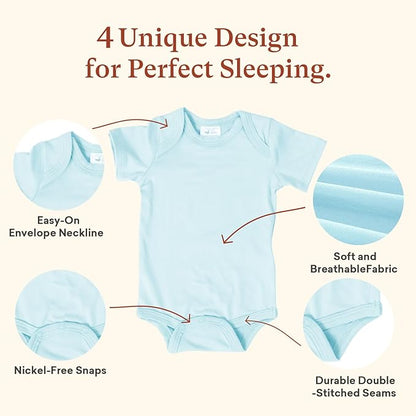 Baby Short Sleeve Onesie Bodysuits (3-Pack), Newborn Bodysuit with Snap Closure for Boys Girls Infants