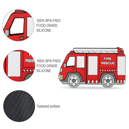 Baby Silicone Teether,Sensory Chew Toys,BPA Free Soft and Effective Infant Teething Pain Relief Toys,Freezer Safe,Food Grade Silicone,Best Shower Gift for Boys and Girls (Fire Trcuk).