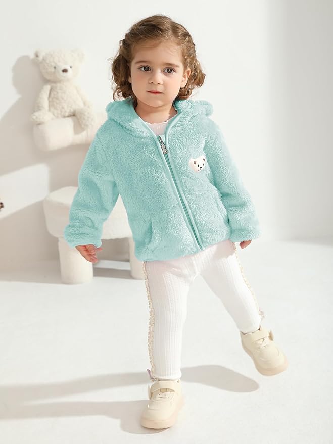 Baby Boys Girls Fleece Jackets Zip Up Hoodies Cute Bear Coats Fall Winter Fuzzy Jacket Newborn Boys Girls Outwear