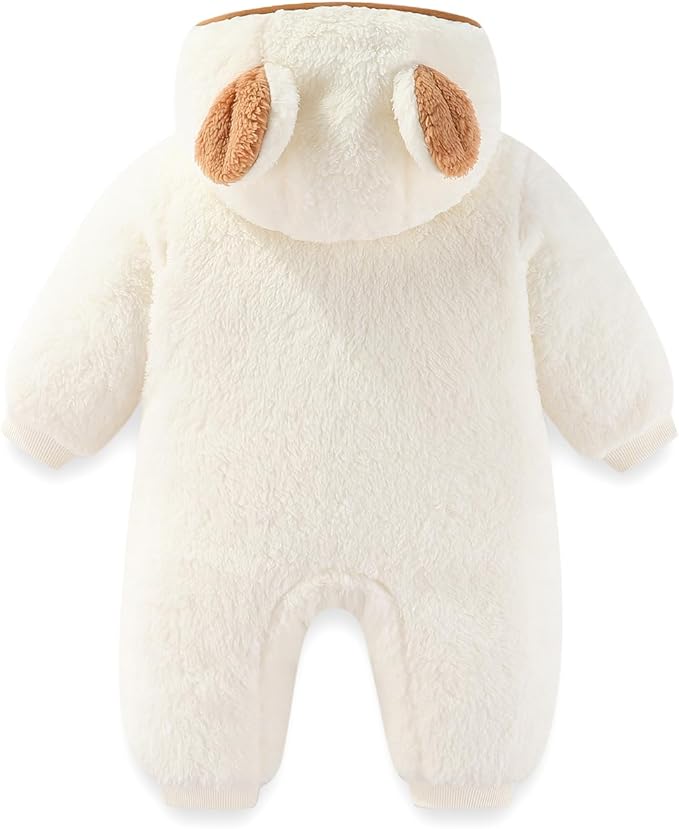 JiAmy Baby Fleece Snowsuit Newborn Hooded Winter Outfits Infant Boys Girls Hooded Zipper Jumpsuit Romper