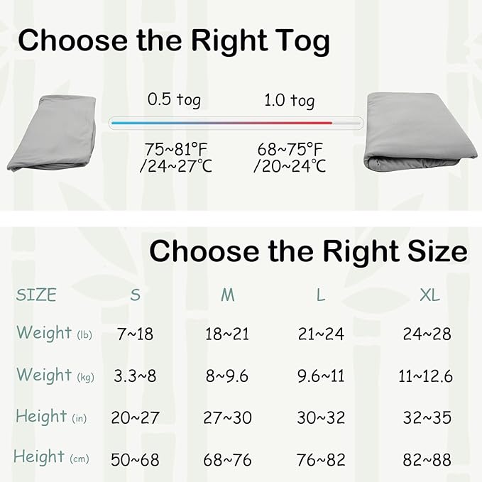 Supersoft Rayon Made from Bamboo Sleep Sack 18-24 Months 0.5 Tog Lightweight Toddler Sleep Sack 2t Baby Wearable Blanket with 2-Way Zipper Summer Unisex Sleeping Bag for Babies - Gray