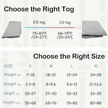 Supersoft Rayon Made from Bamboo Sleep Sack 18-24 Months 0.5 Tog Lightweight Toddler Sleep Sack 2t Baby Wearable Blanket with 2-Way Zipper Summer Unisex Sleeping Bag for Babies - Gray