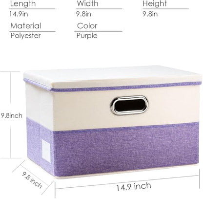 PRANDOM Collapsible Storage Bin with Lid [3-Pack] Fabric Foldable Storage Box Organizer Container Basket Cube with Cover for Home Bedroom Closet Office Nursery Purple&Cream(14.9x9.8x9.8)