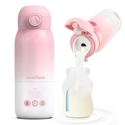 Portable Bottle Warmer for Travel, Dual Heating Modes for Breastmilk & Water, Portable Bottle Milk Warmer with Fast Heating & Long Battery Life, 12 Ounces Large Capacity (Pink)
