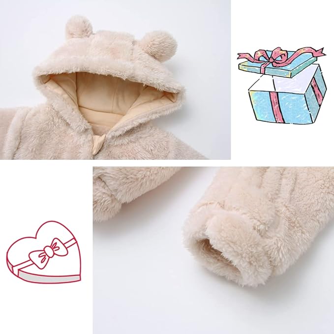 CAHL&FAUO Newborn Snowsuit Baby Cartoon Bear Onesie Warm Fleece Hooded Romper Jumpsuit
