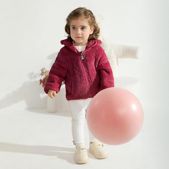 Baby Toddler Boys Girls Fleece Jacket with Hood Zip Up Cute Bear Coats for Infant Boys Girls Fuzzy Jacket with Ear 1-5T