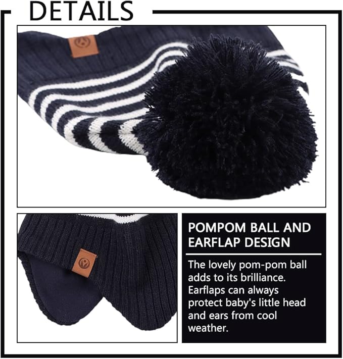 JANGANNSA Knitted Baby Hat Scarf Set Winter Warm Boys Girls Beanie Fleece Lining Toddler Kids Hats with Pompom