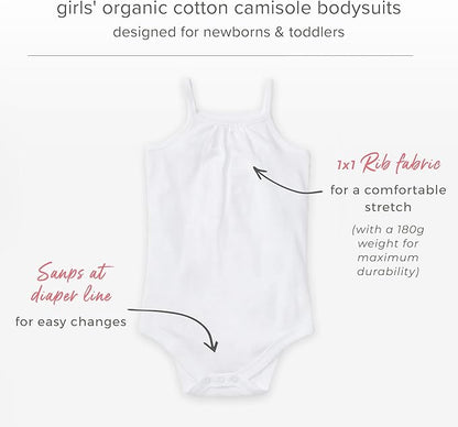 Burt's Bees Baby Girls' One-Piece Organic Cotton Camisole Bodysuits, 3-Pack
