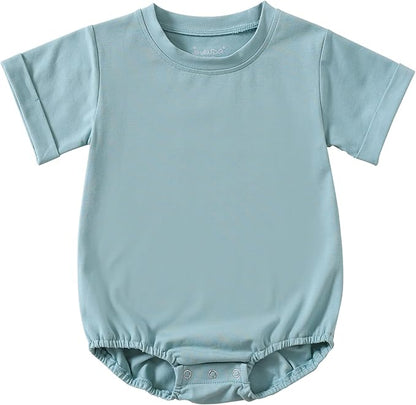 Jimonda Baby Boy Girl Bubble Romper Solid Color Bodysuit Short Sleeve Organic Cotton T-Shirt