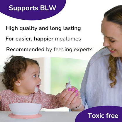 doddl Baby Cutlery Set (6–12 Months) – Spoon & Fork for Weaning, BLW Self-Feeding – Easy-Grip Handles & Safe Short Design Dusky Rose (Twin Pack)