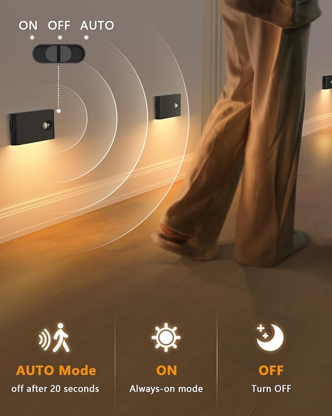 WILLED Stair Lights Indoor, Wireless Motion Sensor Light Indoor, Rechargeable Night Lights for Stairway, Hallway, Kitchen, Closet, Cabinet, Bedroom, Kids' Room(8-Pack)