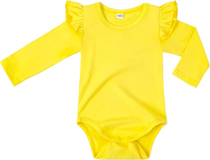 LYSMuch Baby Girls Ruffle Long Sleeve Bodysuit Infant Solid Color Top Jumpsuit Clothes