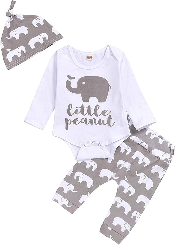 Newborn Infant Baby Boys Clothes Set Romper Bodysuit Pants Hat 3Pcs Outfits