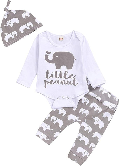 Newborn Infant Baby Boys Clothes Set Romper Bodysuit Pants Hat 3Pcs Outfits