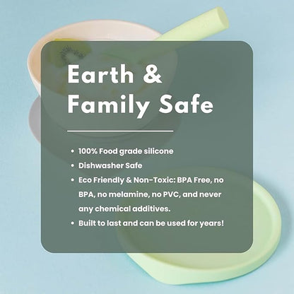 Miniware Fold & Scoop Baby Feeding Set - Silicone Travel Baby Plate with Suction & Baby Spoon - Compact, Portable, Dishwasher-Safe, Suction Base for Mess-Free Eating (Aquamarine and Aqua)