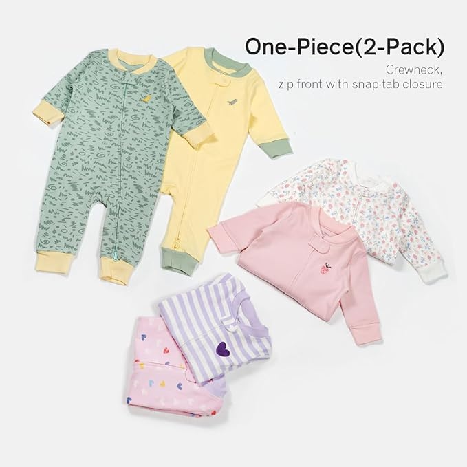Teach Leanbh Baby 2-Pack 100% Cotton Romper Jumpsuits Two Way Zipper Long Sleeve Footless Sleep and Play