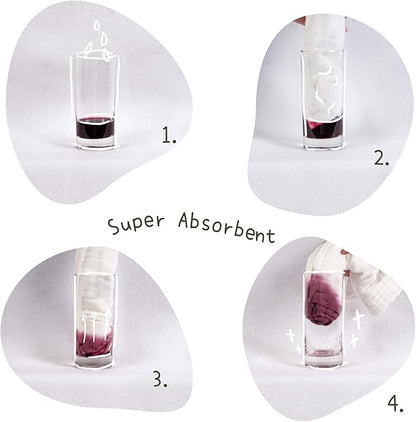 Viviland Baby Muslin Burp Cloths, 100% Cotton Super Absorbent Washcloths for Baby Girl and Boy, 10 x 20 inches 6-Layer Baby Bath Towels, Elephant & Whale Pattern 4 Pack