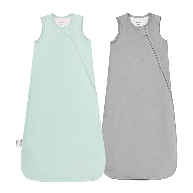 Supersoft Rayon Made from Bamboo Sleep Sack 12-18 Months 1.0 Tog Toddler Sleep Sack Baby Wearable Blanket with 2-Way Zipper Unisex Sleeping Bag for Babies All-year-around (2 Pack) Green & Gray