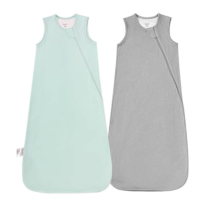 Supersoft Rayon Made from Bamboo Sleep Sack 12-18 Months 1.0 Tog Toddler Sleep Sack Baby Wearable Blanket with 2-Way Zipper Unisex Sleeping Bag for Babies All-year-around (2 Pack) Green & Gray