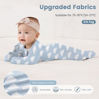 ZIGJOY Baby Transitional Swaddles for Newborns: 0.5 Tog Arms Up Sleep Sack 3-6-12 Months Soft Cotton Shark Fin 2 Way Zipper