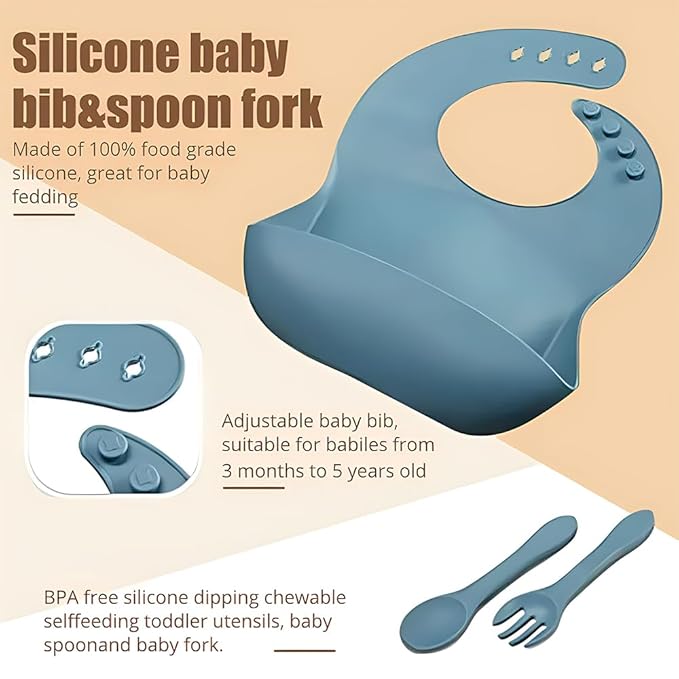 Silicone Baby Feeding Set,Miicasa Baby Led Weaning Supplies Kit With Suction Bowl & Car Plate, Bib, Spoon, Fork, Cup - Food-Grade Silicone, Dishwasher-Safe, No BPAs - For 3+ Months