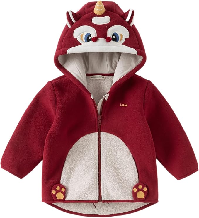 DAVE&BELLA Toddler Fleece Jacket, Baby Boys Girls Animal-shaped Hooded Zipper Long Sleeve Warm Spring Autumn Outerwear Coat